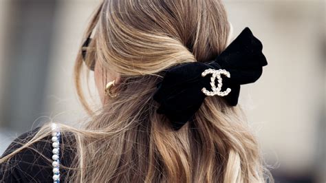 chanel hair bow white|Chanel bow tie for hair.